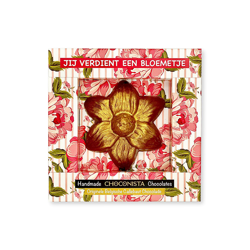 Premium chocoladecadeau in feestelijke verpakking van CHOCONISTA: Jij verdient een bloemetje.