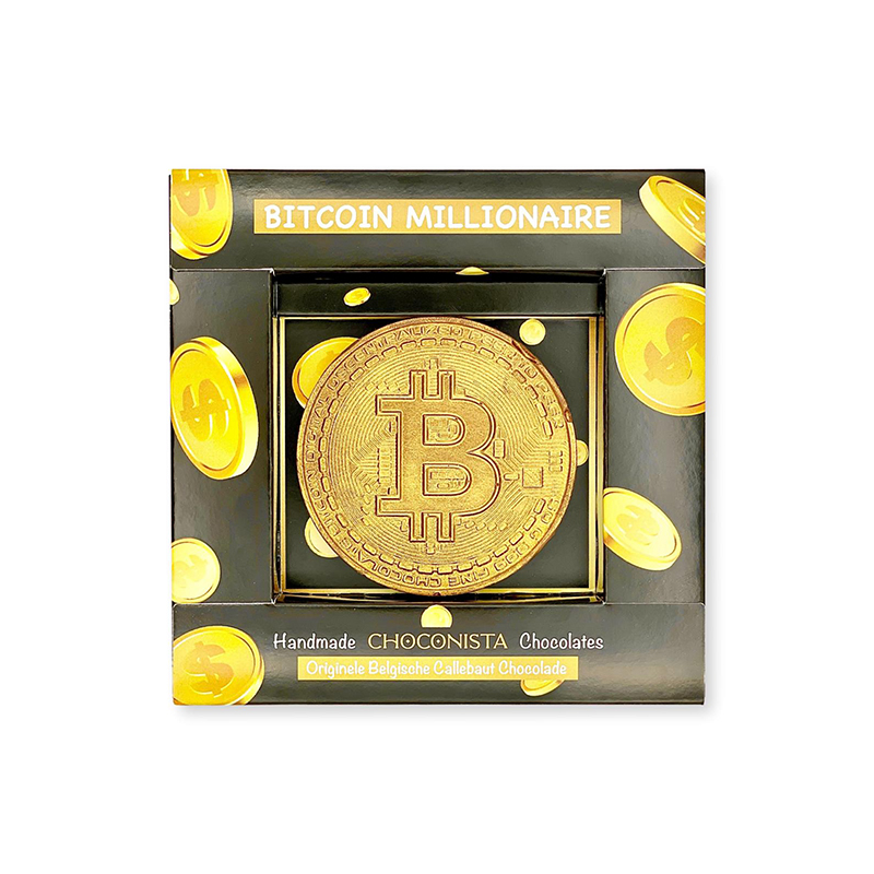 Premium chocoladecadeau in feestelijke verpakking van CHOCONISTA: Bitcoin millionaire.