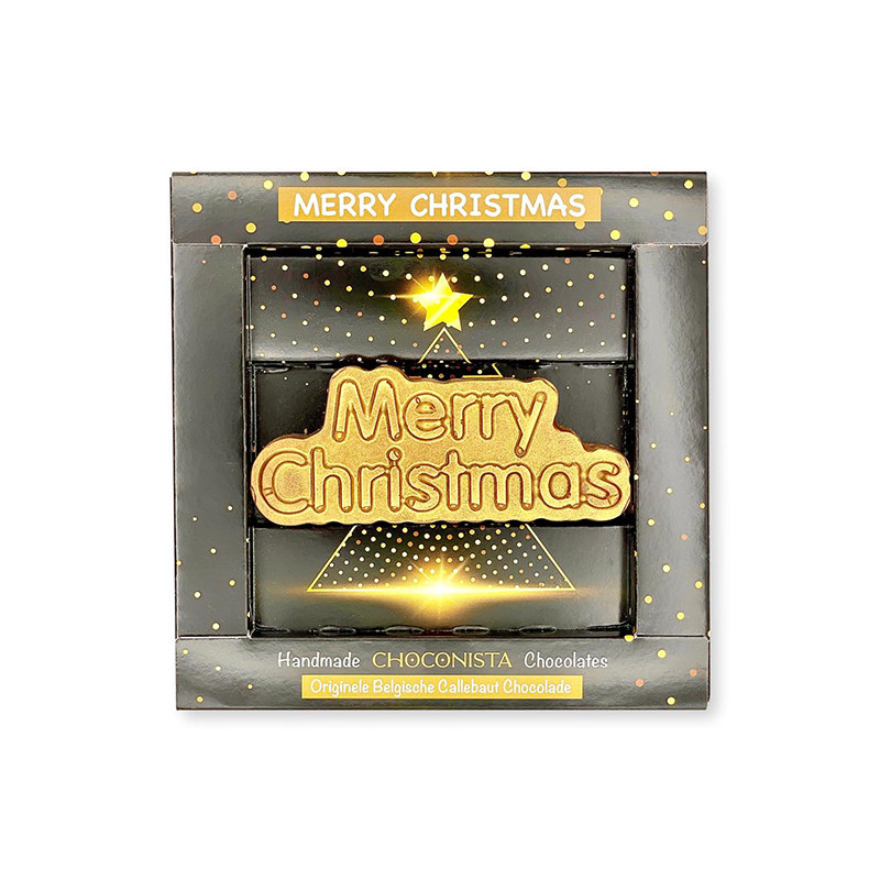 Premium chocoladecadeau in feestelijke verpakking van CHOCONISTA: Merry Christmas (badge).