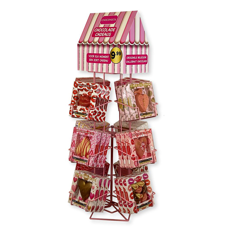 Handige tafeldisplay met 12 vakken voor aantrekkelijke en overzichtelijke presentatie van de Choconista chocoladecadeaus.