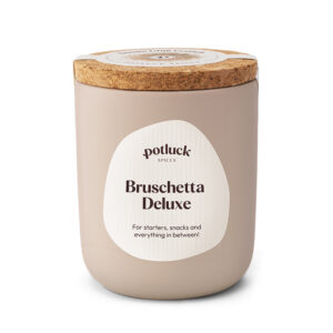 Herb mix with tomato, basil and oregano for bruschetta, salads, or warm dishes. Bruschetta Deluxe by Potluck comes in stylish ceramic.